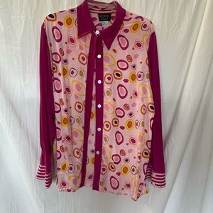 Koos Of Course! 100% Silk Blouse Mod Print Pinks Large